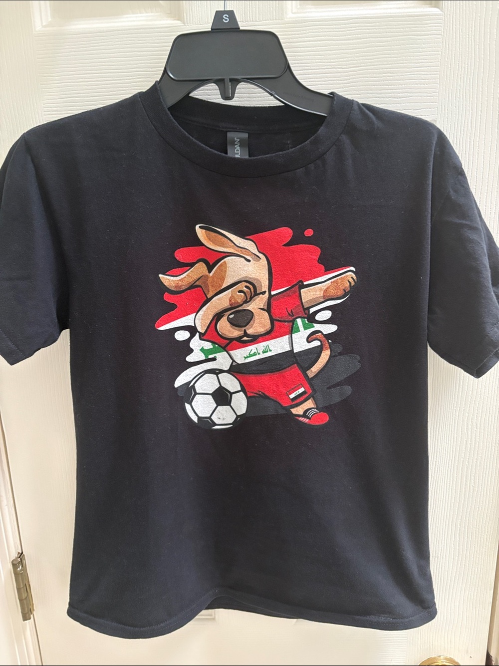 Black Kids Soccer Graphic Tee with Cartoon Dog - Unbranded